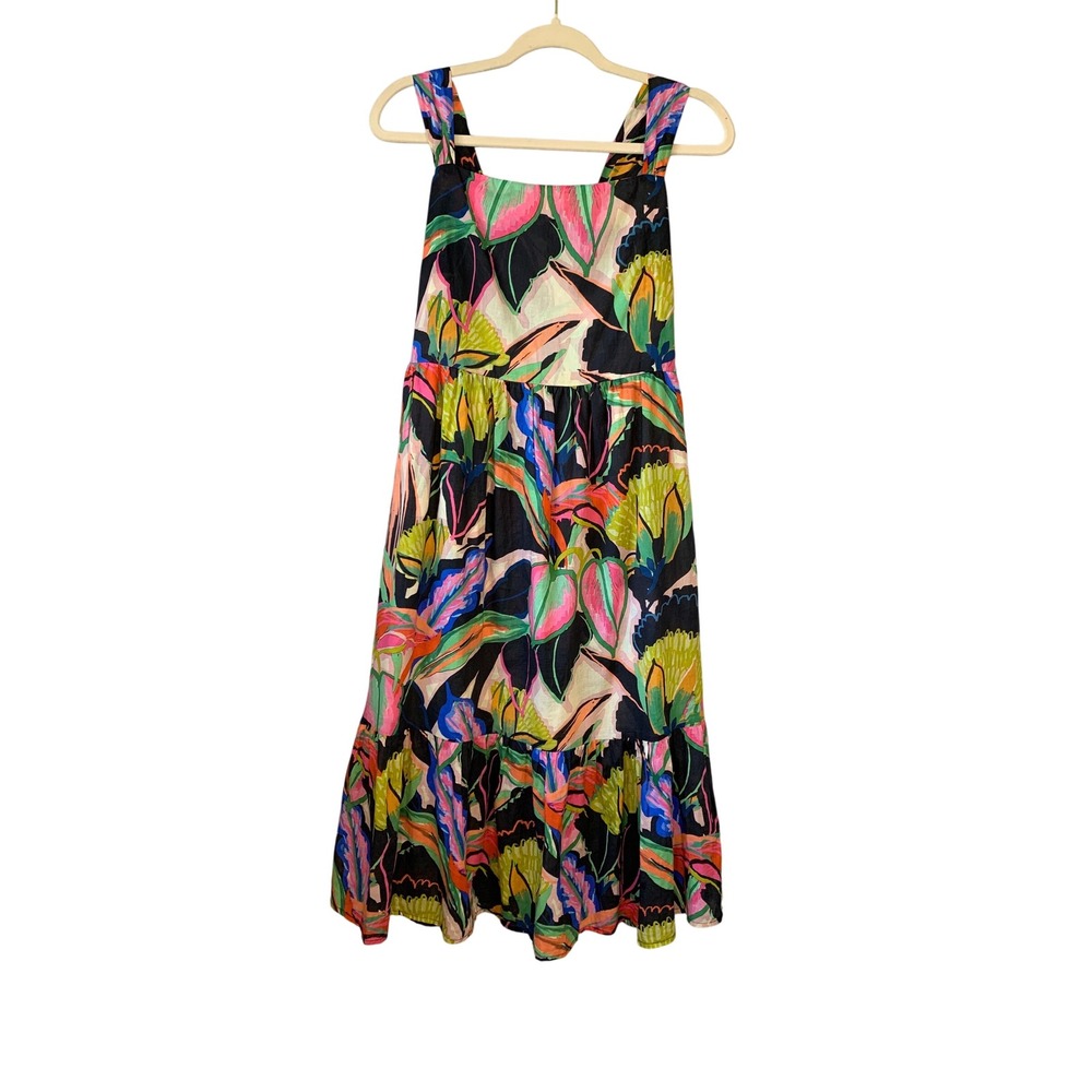 Self Contrast Multicolor Floral Print Midi Dress Women's Size M